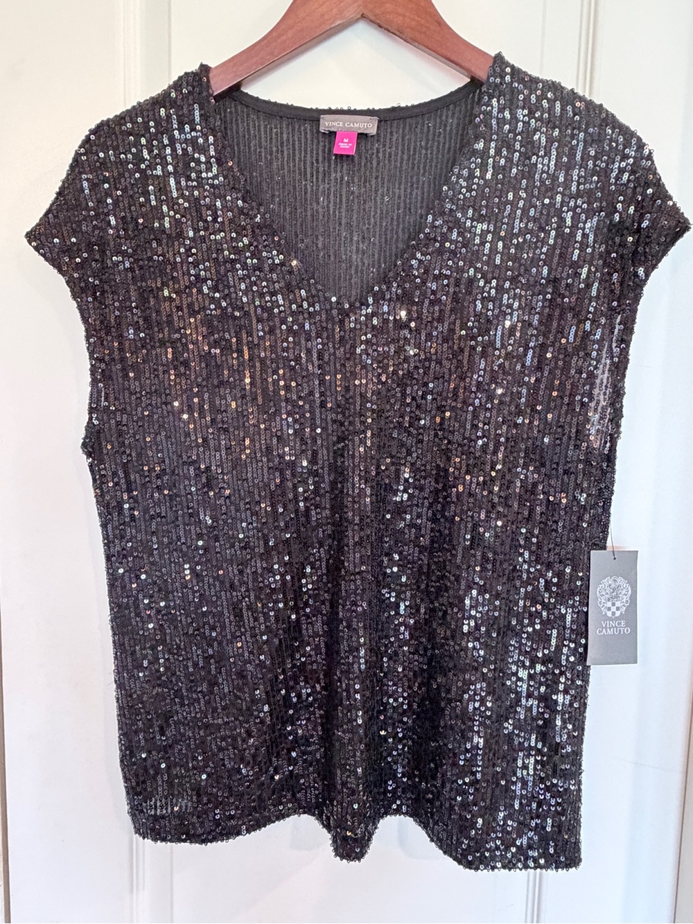 NWT Vince Camuto Sparkle & Shine Black Sequin Top Size M
